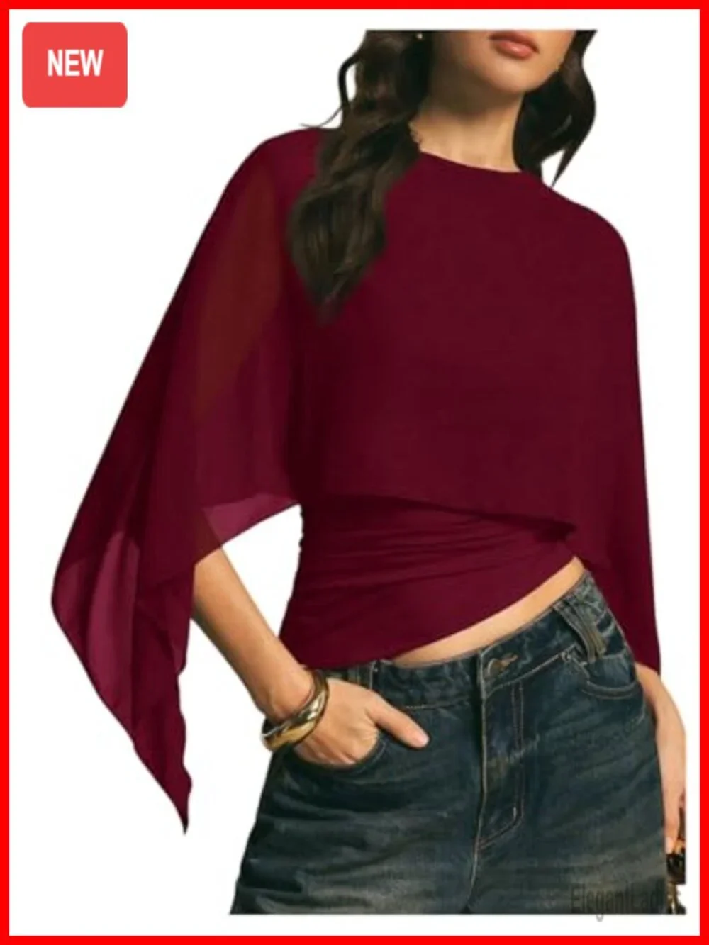 Asymmetrical Chiffon Blouse Dressy Casual Sheer Mesh Top Keyhole Back